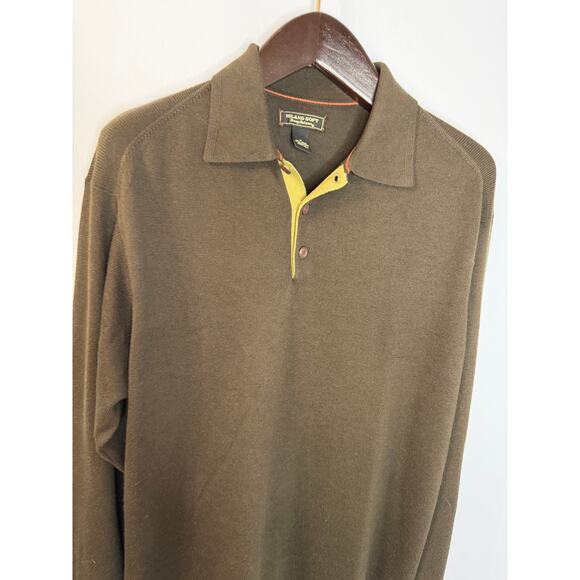 Tommy Bahama Silk Cashmere Polo Sweater Long Sleeve Brown Sz M Preppy - Picture 2 of 8